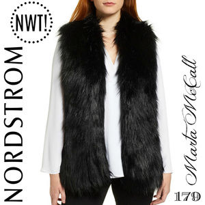 NWT Black Faux Fur Over Lay Open Front Vest Size S